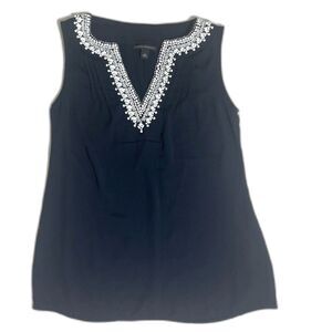 Banana Republic Navy Blue Top with White Beads Sleeveless Blouse Size XS